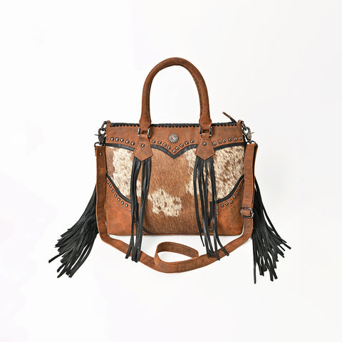 American Darling Handcrafted Hair-On Cowhide Tote Bag with Western Fringes