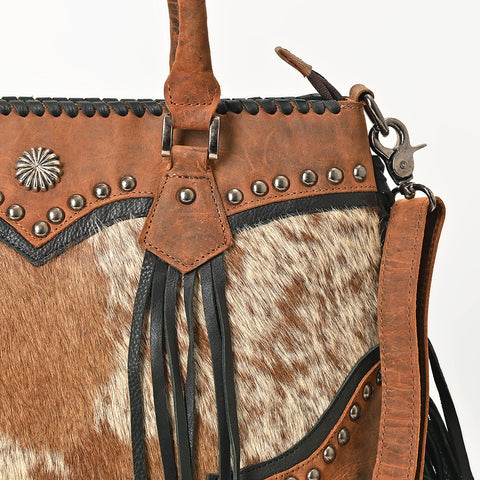 American Darling Handcrafted Hair-On Cowhide Tote Bag with Western Fringes