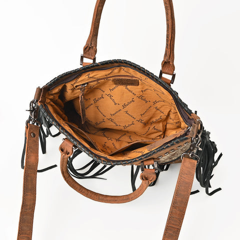 American Darling Handcrafted Hair-On Cowhide Tote Bag with Western Fringes