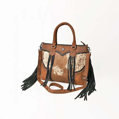 American Darling Handcrafted Hair-On Cowhide Tote Bag with Western Fringes