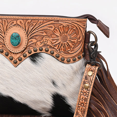 American Darling Hand Tooled Floral & Cowhide Cross body Bag with Western Fringes
