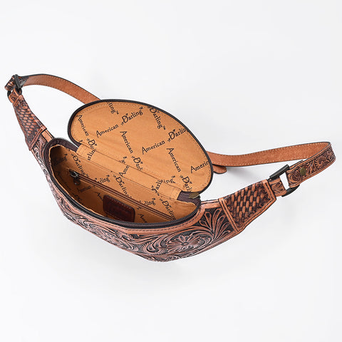 American Darling Hand Tooled Floral & Basket Weave Leather Western Fanny Pack
