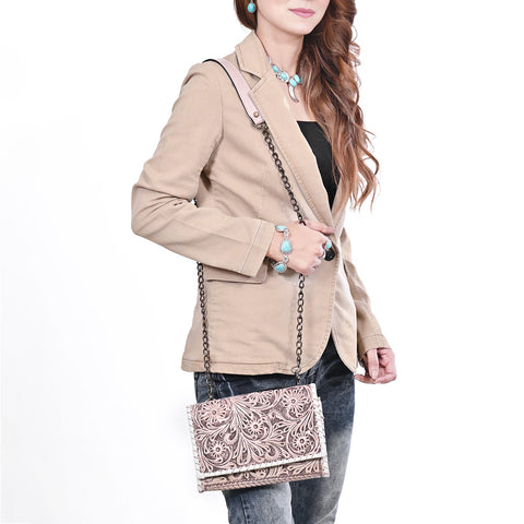 American Darling Hand Tooled Floral Carved Braided Leather Western Crossbody Bag