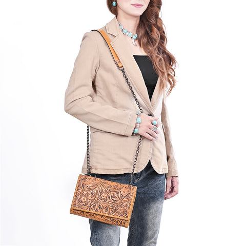 American Darling Hand Tooled Floral Carved Braided Leather Western Crossbody Bag