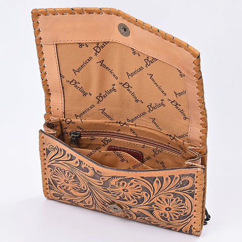 American Darling Hand Tooled Floral Carved Braided Leather Western Crossbody Bag