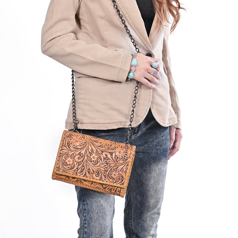 American Darling Hand Tooled Floral Carved Braided Leather Western Crossbody Bag
