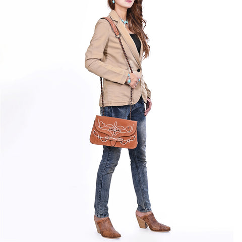 American Darling Western Cross body Bag with Rivetted Genuine Suede Leather & Embroidery