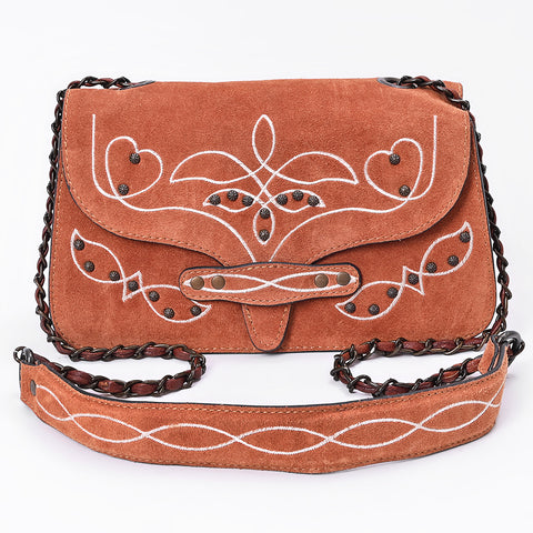 American Darling Western Cross body Bag with Rivetted Genuine Suede Leather & Embroidery