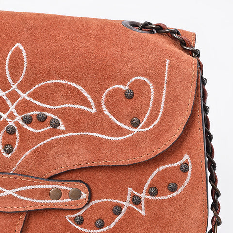 American Darling Western Cross body Bag with Rivetted Genuine Suede Leather & Embroidery