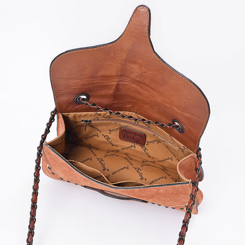 American Darling Western Cross body Bag with Rivetted Genuine Suede Leather & Embroidery