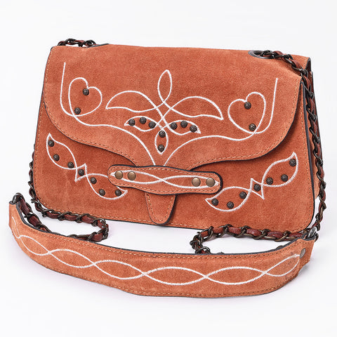 American Darling Western Cross body Bag with Rivetted Genuine Suede Leather & Embroidery