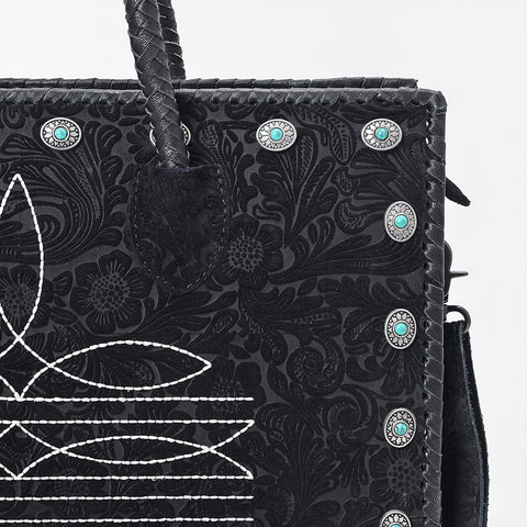 American Darling Western Leather Tote Bag Boot Stitching & Damascus