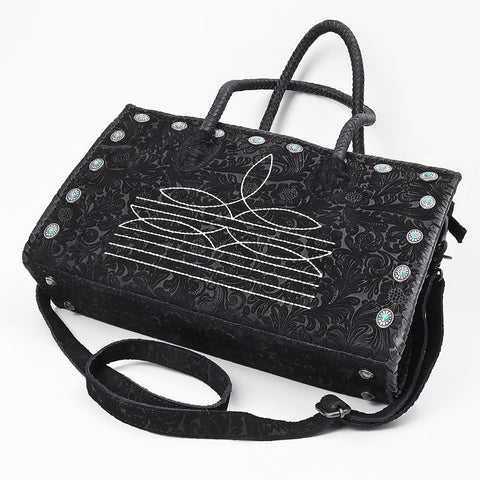 American Darling Western Leather Tote Bag Boot Stitching & Damascus