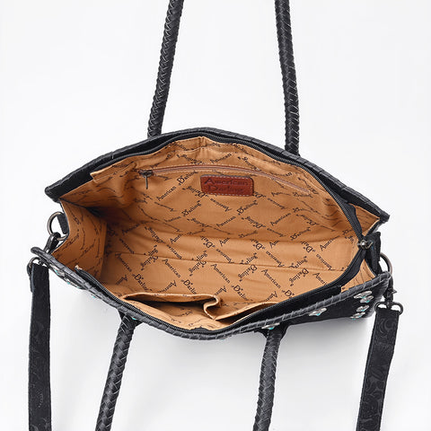 American Darling Western Leather Tote Bag Boot Stitching & Damascus