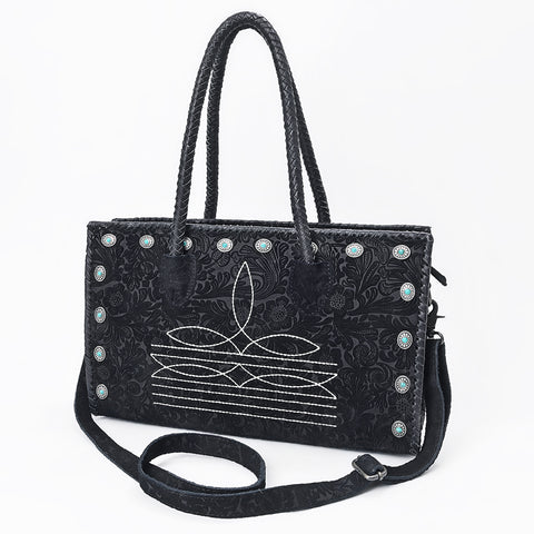 American Darling Western Leather Tote Bag Boot Stitching & Damascus