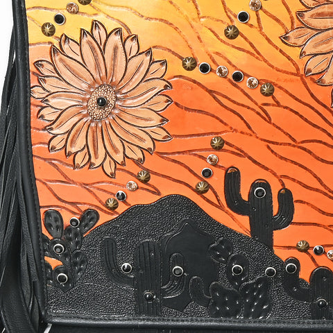 American Darling Western Hand Tooled Floral Cross body Bag with Long Leather Fringes