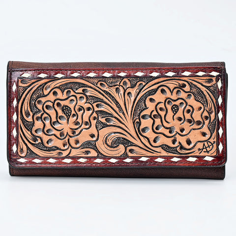 American Darling Western Wallet Bag with Hand-Tooled Floral Carving and Buck Stitching