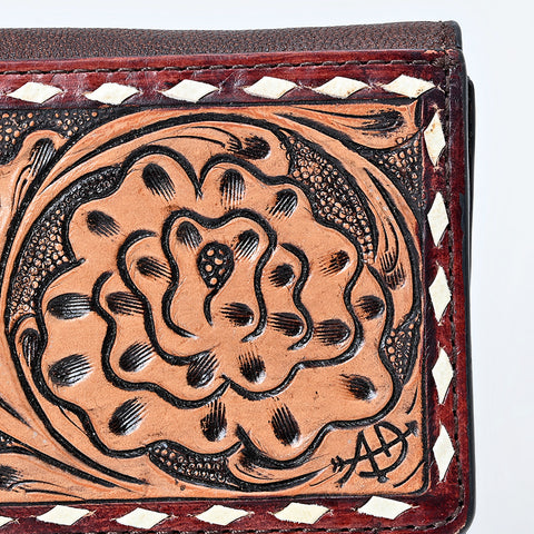 American Darling Western Wallet Bag with Hand-Tooled Floral Carving and Buck Stitching