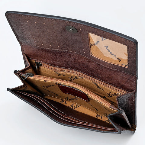 American Darling Western Wallet Bag with Hand-Tooled Floral Carving and Buck Stitching