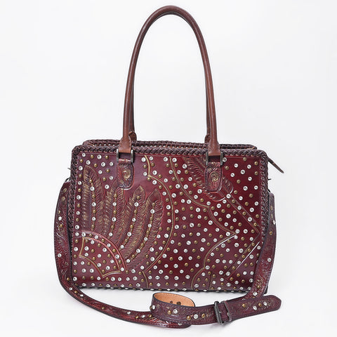 American Darling Western Leather Tote Bag with Hand-Tooled Accents and Riveted Detail