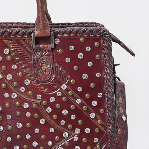 American Darling Western Leather Tote Bag with Hand-Tooled Accents and Riveted Detail