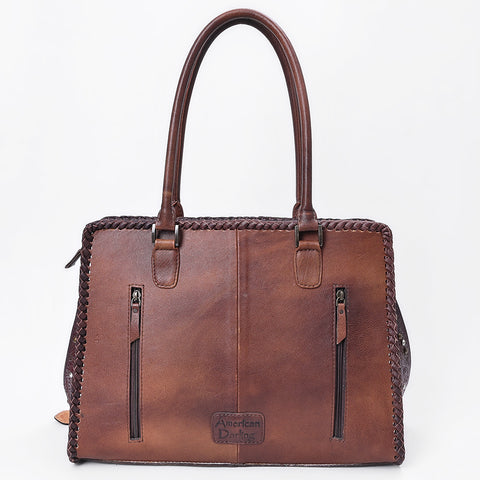 American Darling Western Leather Tote Bag with Hand-Tooled Accents and Riveted Detail