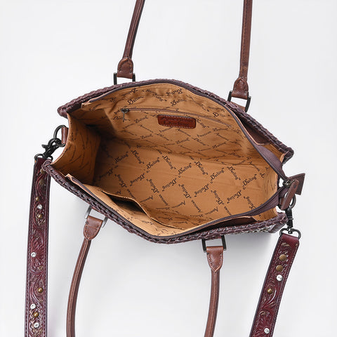 American Darling Western Leather Tote Bag with Hand-Tooled Accents and Riveted Detail