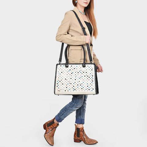 American Darling Western Leather Tote Bag - Hair-On Cowhide & Braided Riveted Detail