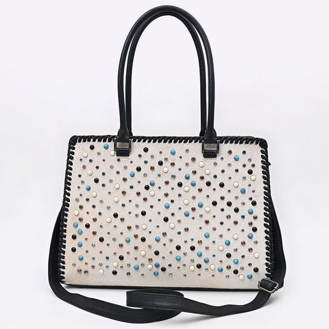 American Darling Western Leather Tote Bag - Hair-On Cowhide & Braided Riveted Detail