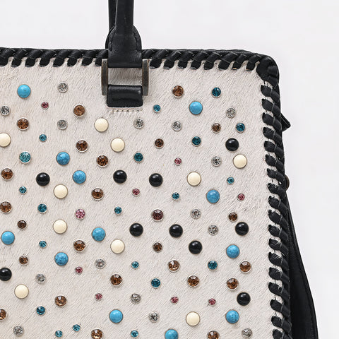 American Darling Western Leather Tote Bag - Hair-On Cowhide & Braided Riveted Detail