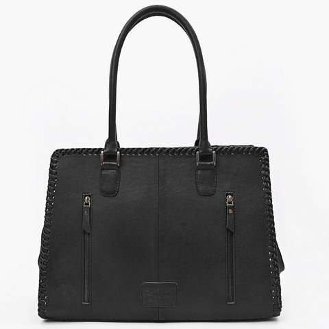 American Darling Western Leather Tote Bag - Hair-On Cowhide & Braided Riveted Detail