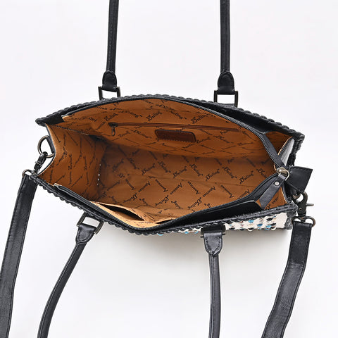 American Darling Western Leather Tote Bag - Hair-On Cowhide & Braided Riveted Detail
