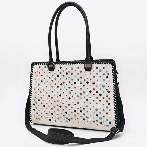 American Darling Western Leather Tote Bag - Hair-On Cowhide & Braided Riveted Detail
