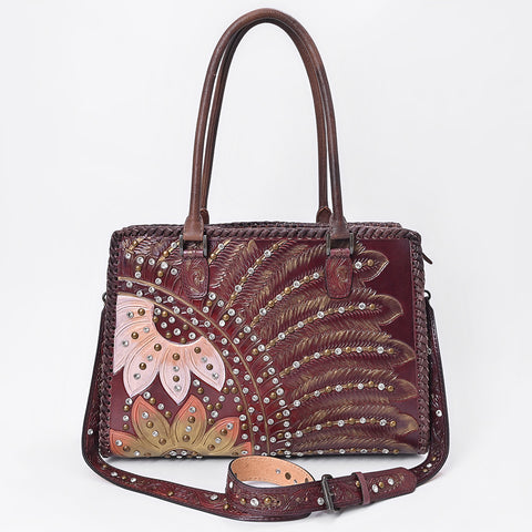 American Darling Western Leather Tote Bag - Hand-Tooled Floral Carved Shoulder Bag