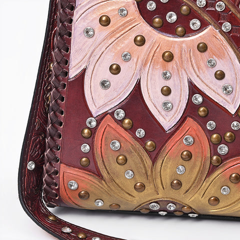 American Darling Western Leather Tote Bag - Hand-Tooled Floral Carved Shoulder Bag