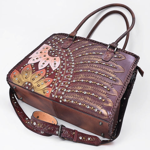 American Darling Western Leather Tote Bag - Hand-Tooled Floral Carved Shoulder Bag