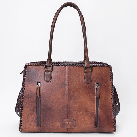 American Darling Western Leather Tote Bag - Hand-Tooled Floral Carved Shoulder Bag