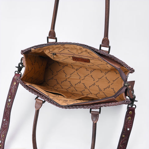 American Darling Western Leather Tote Bag - Hand-Tooled Floral Carved Shoulder Bag