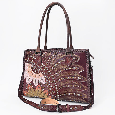 American Darling Western Leather Tote Bag - Hand-Tooled Floral Carved Shoulder Bag