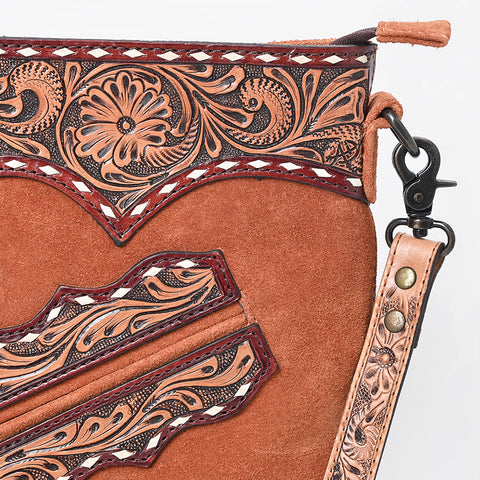 American Darling Western Chaps Bag - Hand-Tooled Floral Genuine Suede Crossbody with Fringes