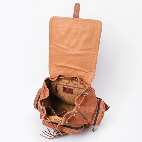 American Darling Western Genuine Suede Backpack Bag with Fringes and Horseshoe Concho