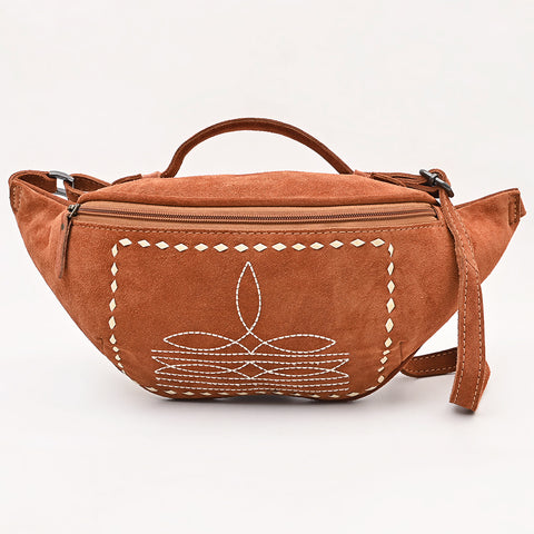 American Darling Western Genuine Suede Leather Fanny Pack with Boot Stitching ï¿½ Handmade Black Waist Bag