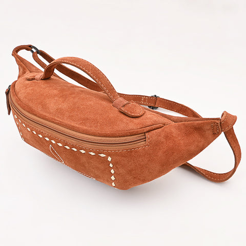 American Darling Western Genuine Suede Leather Fanny Pack with Boot Stitching ï¿½ Handmade Black Waist Bag