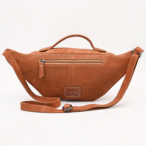 American Darling Western Genuine Suede Leather Fanny Pack with Boot Stitching ï¿½ Handmade Black Waist Bag