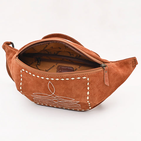 American Darling Western Genuine Suede Leather Fanny Pack with Boot Stitching ï¿½ Handmade Black Waist Bag