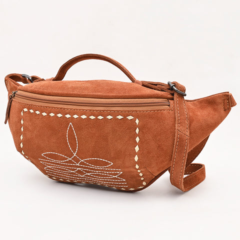American Darling Western Genuine Suede Leather Fanny Pack with Boot Stitching ï¿½ Handmade Black Waist Bag