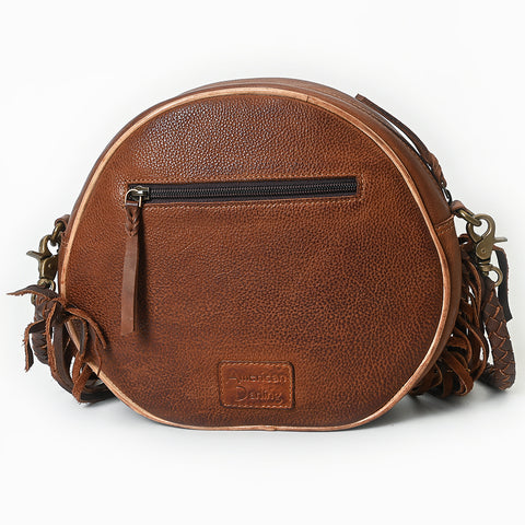 ADBGM292 Round Western Canteen Bag - Turquoise Concho, Fringe & Braided Strap