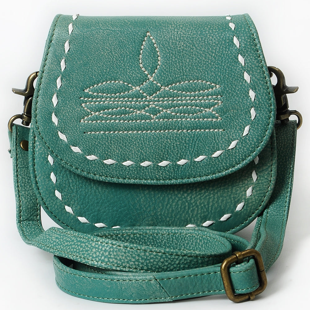 ADBGM592 Western Stitch Tan Leather Crossbody - Cowgirl Saddle Purse