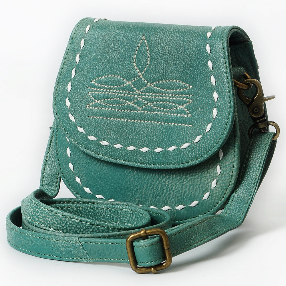 ADBGM592 Western Stitch Tan Leather Crossbody - Cowgirl Saddle Purse