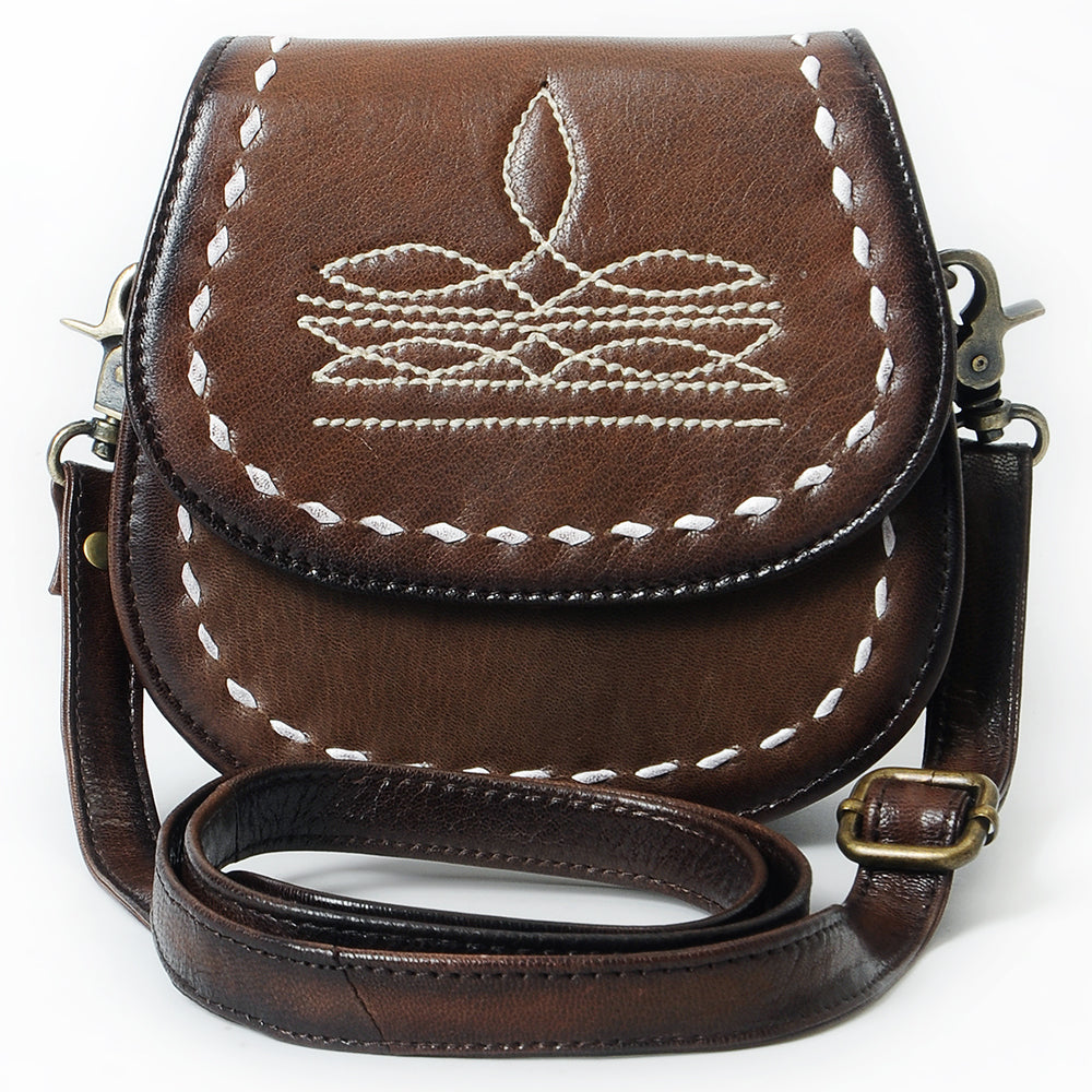 ADBGM592 Western Stitch Tan Leather Crossbody - Cowgirl Saddle Purse